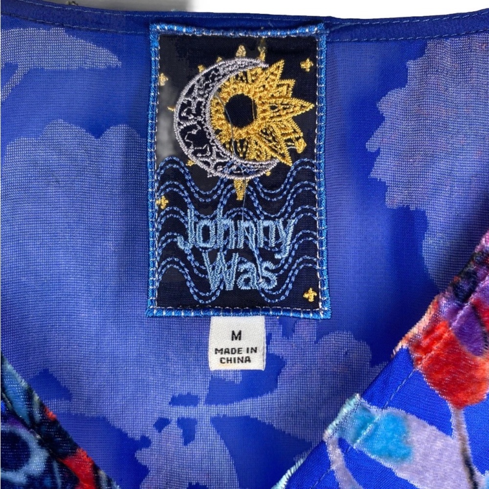 JOHNNY WAS Royal Blue Silk Ermyas Burnout Floral Long Sleeve Dress Boho Chic MED - Picture 3 of 5